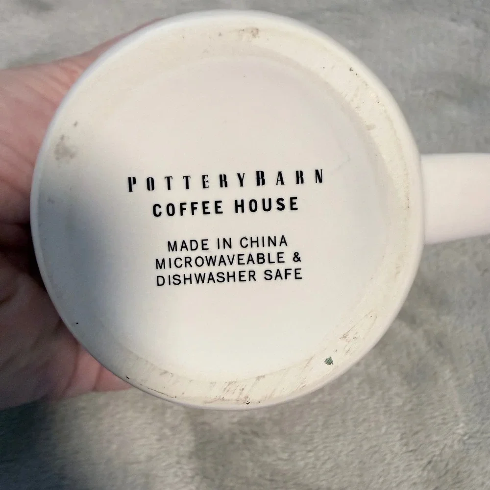 Pottery Barn Coffee House Tea Infuser Mug White Ceramic Lid Strainer